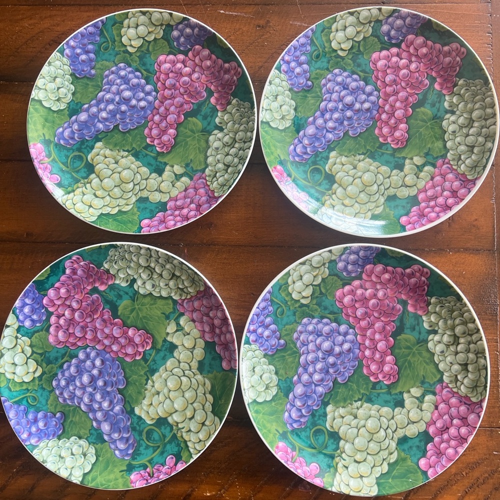 4 Department 56 Vineyard Salad Plates Artist Cheryl Johnson 7 5/8" Set of 4 Mint